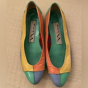 Nina Vintage Womens Pastel Color Block Leather Flats / Size 6 1/2 M